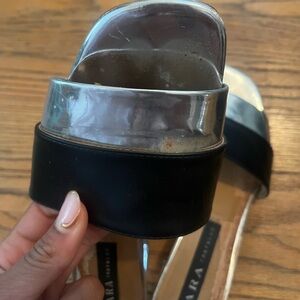 Well worn women’s shoes.